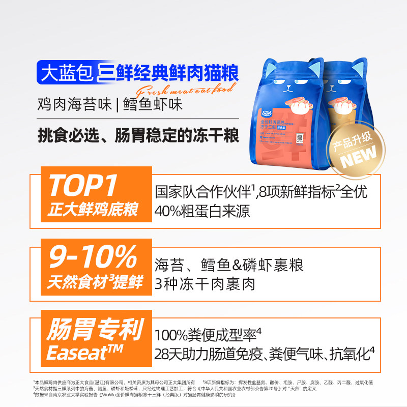 【老爸抽检】WoWo喔喔冻干猫粮大蓝包官方旗舰店无谷全价成幼猫粮