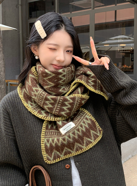 羊毛混纺波浪纹围巾女2026新秋冬
