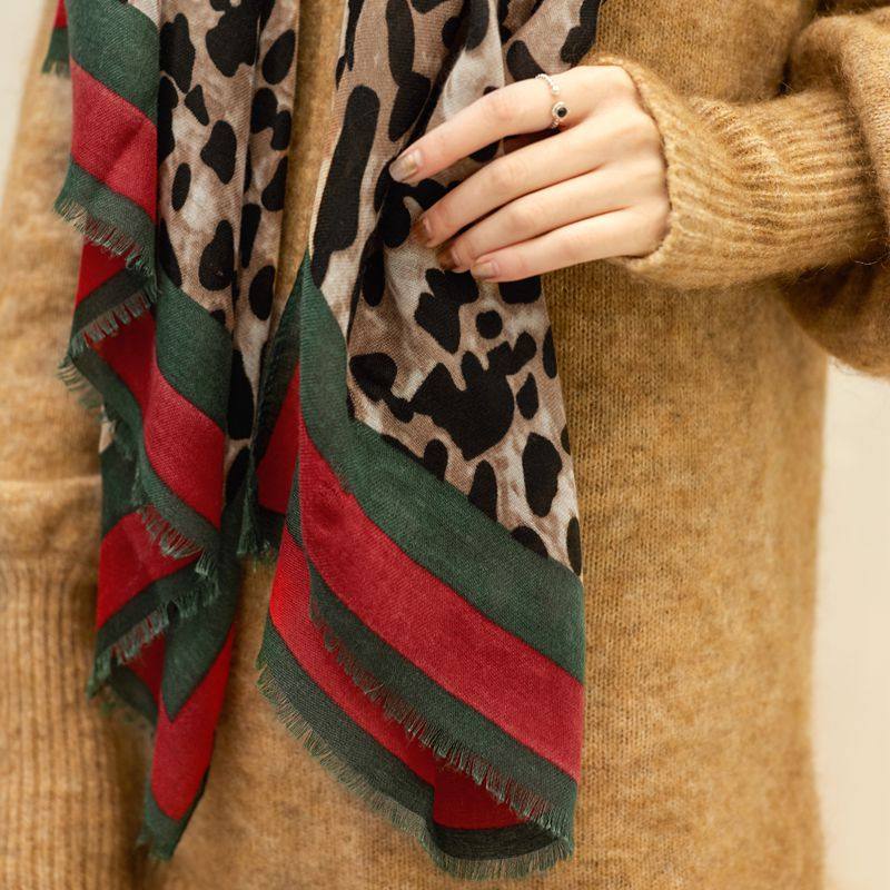豹纹丝巾女春秋款洋气时尚中年妈妈百搭加长薄款棉麻披肩围巾纱巾,淘宝优惠券,粉丝福利购,淘宝优惠卷