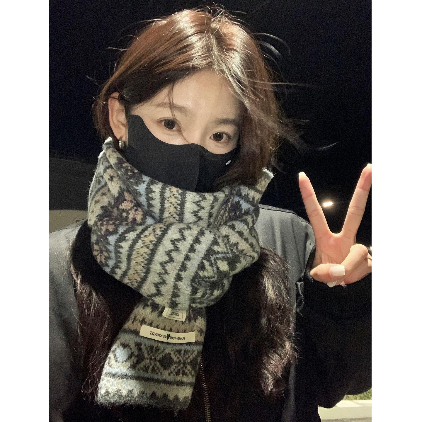 复古费尔岛风提花围巾女款2025新款冬季加厚羊毛混纺学生港风百搭,淘宝优惠券,粉丝福利购,淘宝优惠卷