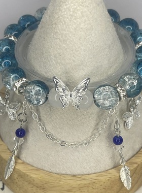 蓝少女琉璃手链新款蓝色灵蝶印象手链古风流苏国风手串闺蜜学生