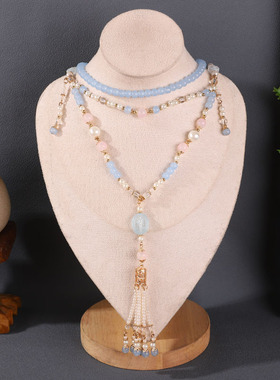 工厂直销新中式古装汉服蓝色璎珞背云项链复古流苏旗袍马面裙配饰