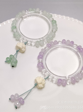 学生琉璃水晶手链原创设计水墨算盘珠莲花手链古风流苏女生手链礼