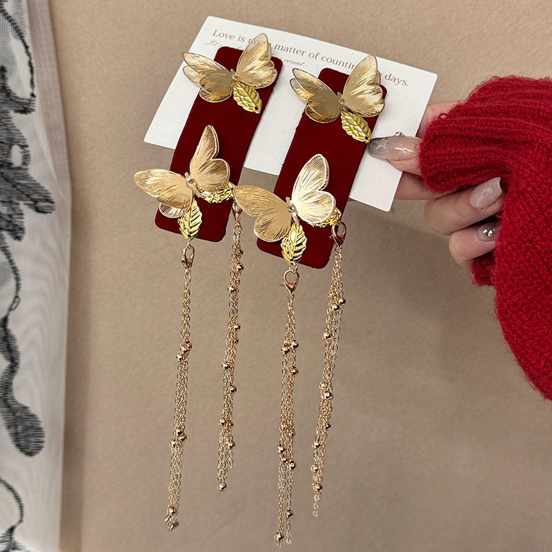 新中式金色蝴蝶流苏发夹女高级感国风头饰bb夹碎发刘海发卡,淘宝优惠券,粉丝福利购,淘宝优惠卷