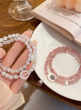 双圈玻璃珠月影河畔白月光双层手链女生甜美超仙月亮高级精致手串