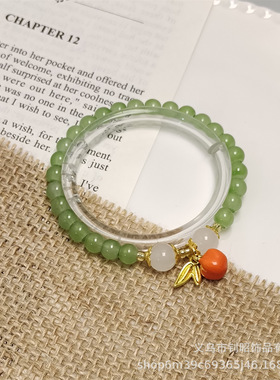 新款6mm竹叶柿子纳福手链中式国潮简约百搭学生手链古风流苏手链