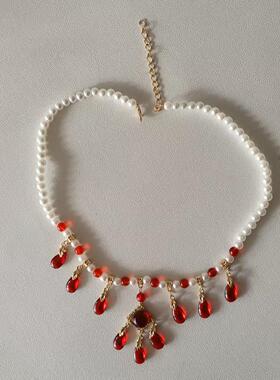 项链红色水滴配饰锁骨汉服璎珞琉璃吊坠宫廷复古额链璎珞项链古风