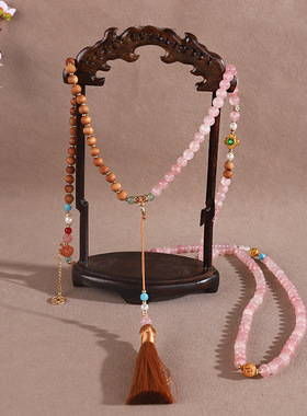 新中式国风斜挎链粉色长款璎珞民族风项链多种戴法汉服马面裙配饰