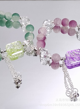 学生琉璃手链古风流苏月球珠方糖手链女孩手链复古两双欢闺蜜手链