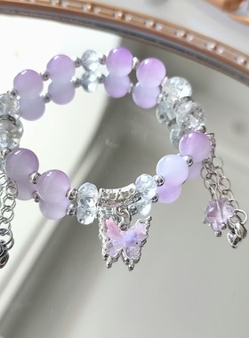 女孩玻璃珠水晶手链森系多彩蝴蝶古风手链手串送闺蜜学生手链礼物