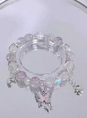 女孩水晶琉璃手链超仙古风蝴蝶手链女甜美少女彩色串珠百搭手串厂