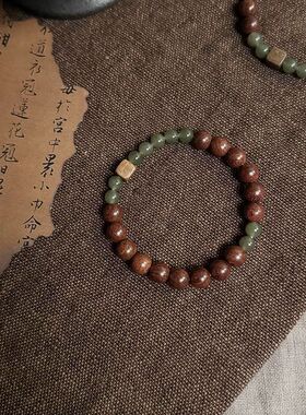 中式天然石手串檀木玉珠手串国风禅意文玩男女简约百搭禅意风手链
