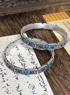 新中式古风蝴蝶手镯女合金镀银手镯民族风清冷感手环气质个性设计