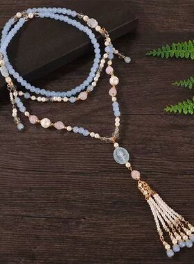 古风项链明制蓝色背云新中式马面裙配饰中国风流苏吊坠汉服软璎珞