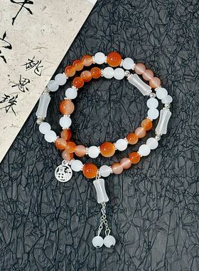 女生琉璃手链新中式福牌流苏双层叠带手链女孩古风串珠流苏手链