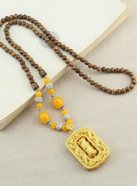 新款国风五福罗盘吊坠项链新中式长款毛衣链古装配饰项链长款