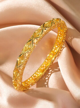 跨境爆款新娘婚庆喜庆金镯子镂空手镯女款久不掉色黄铜镀金手镯