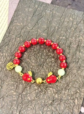 2026国风鸿福玉兔手链中式设计可爱女孩琉璃红手链学生手串礼物