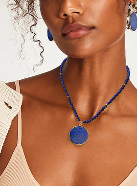 跨境饰品热销青金石串珠项链女蓝色自然石水滴形圆形吊坠项链饰品
