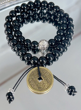 学生黑色琉璃手链新中式串珠双层手串女生黑水晶多圈手链文创手链