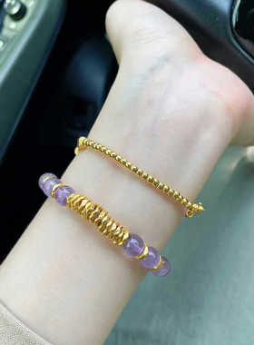 女生仿水晶手链新款盘缠上岸紫手链仿紫水晶百搭薰衣草紫色玻璃