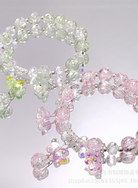 超仙极光蝴蝶兰花手链女孩玻璃水晶手链森系彩色百搭学生手串 钊