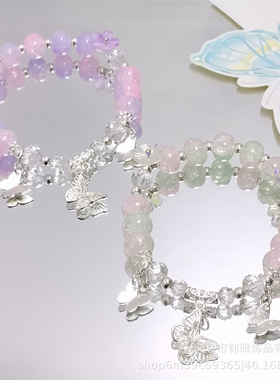 新款女孩琉璃手链甜美算盘珠翩翩蝴蝶手链女生古风流苏手链学生钊