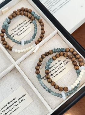 「重山叠翠」新中式檀木天山翠手串复古精致国风双圈百搭串珠手链