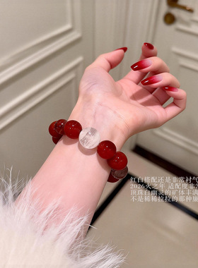 国风天然红玛瑙超七水晶手串女手链新年款轻奢原创设计玛瑙手串