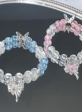 学生手链蓝色水晶蝴蝶手串甜美少女琉璃手链蝴蝶吊坠送闺蜜手链