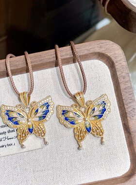 暮蝶新中式国风珐琅彩长款蝴蝶民族风项链女轻奢毛衣链旗袍配饰女