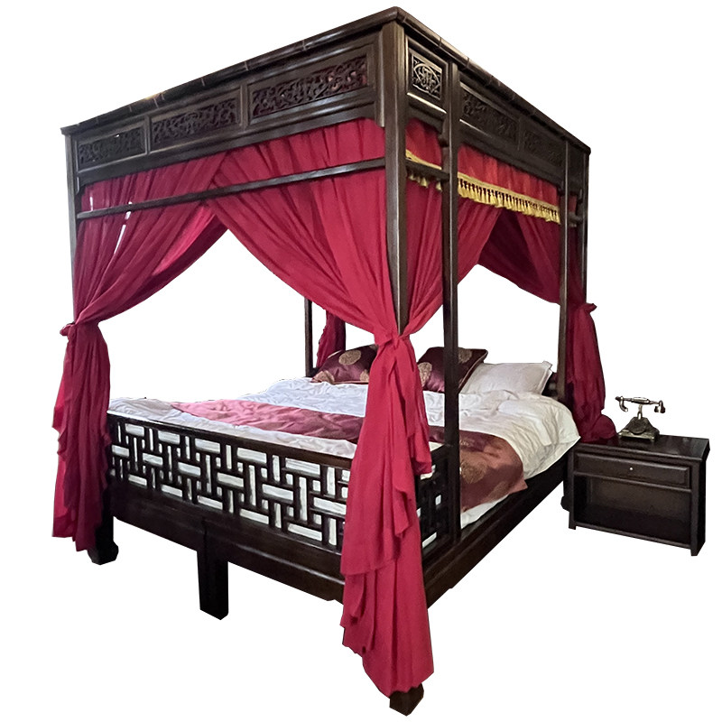 中式床幔锦缎荷叶复古宫廷月洞拔步架子床古风家用卧室蚊帐定制款,淘宝优惠券,粉丝福利购,淘宝优惠卷