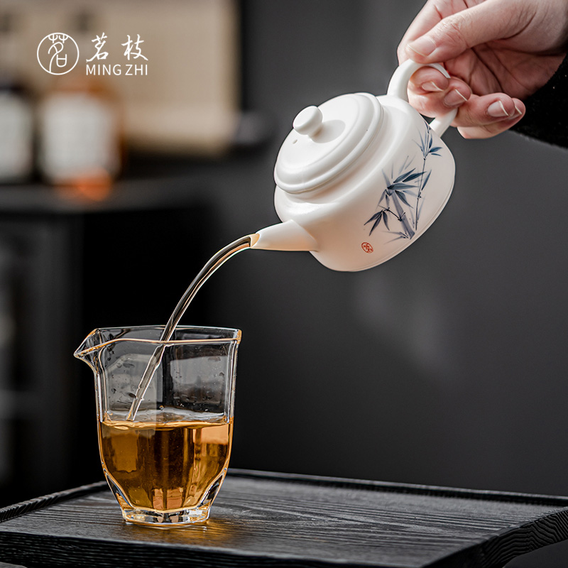 茗枝羊脂玉瓷“风姿秀逸”白瓷茶壶单壶泡茶家用青花德钟壶中式-图1