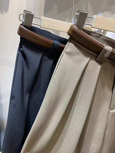 REDLIP 红唇23618休闲直筒西装裤女秋季2023宽松显瘦阔腿拖地长裤 - 图1