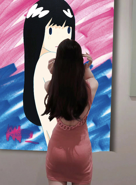 天野健版画直播间网红壁画电素材