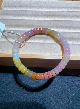 天然盐源玛瑙渐变色彩虹药片约7.1mm