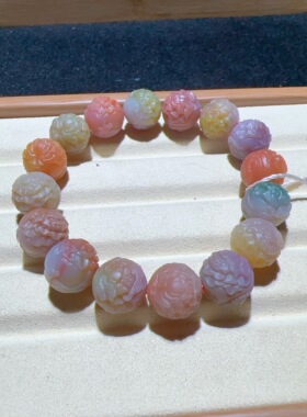 天然盐源玛瑙凤穿牡丹单圈手串约13mm