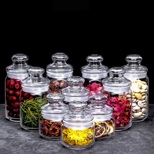 Glass household transparent storage jar with lid