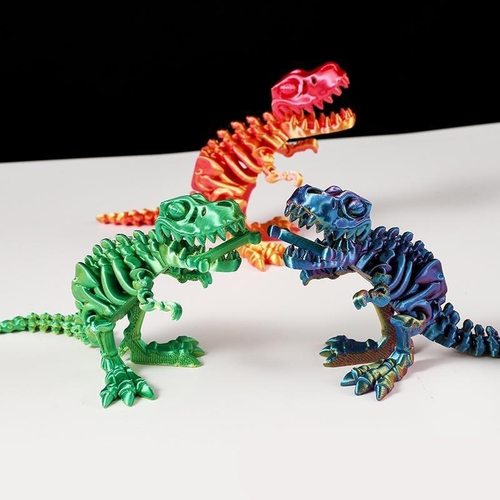 3D打印骷髅恐龙霸王龙立体儿童创意玩具摆件造景关节可动发光手办 - 图1