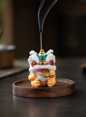 国潮醒狮线香插咬钱币香薰炉摆件