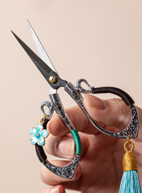 创意茶艺小剪刀摆件国风飘花流苏吊坠茶叶包专用茶剪茶道配件装饰