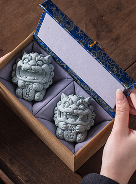 青砂石笔架新中式书房小狮子摆件