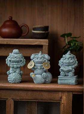 创意瑞兽福柿双至茶宠摆件装饰品