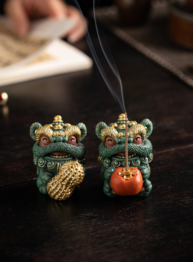 创意醒狮好柿花生一对摆件装饰品