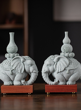 青砂石招财创意桌面大象鱼缸造景