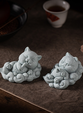 青砂石笔架可爱桌面小猫咪装饰品
