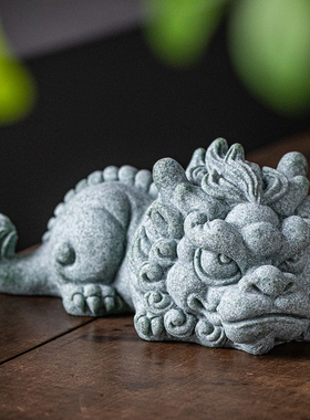 青砂石招财国潮风桌面貔貅装饰品
