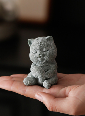 青砂石鱼缸造景可爱桌面小猫咪
