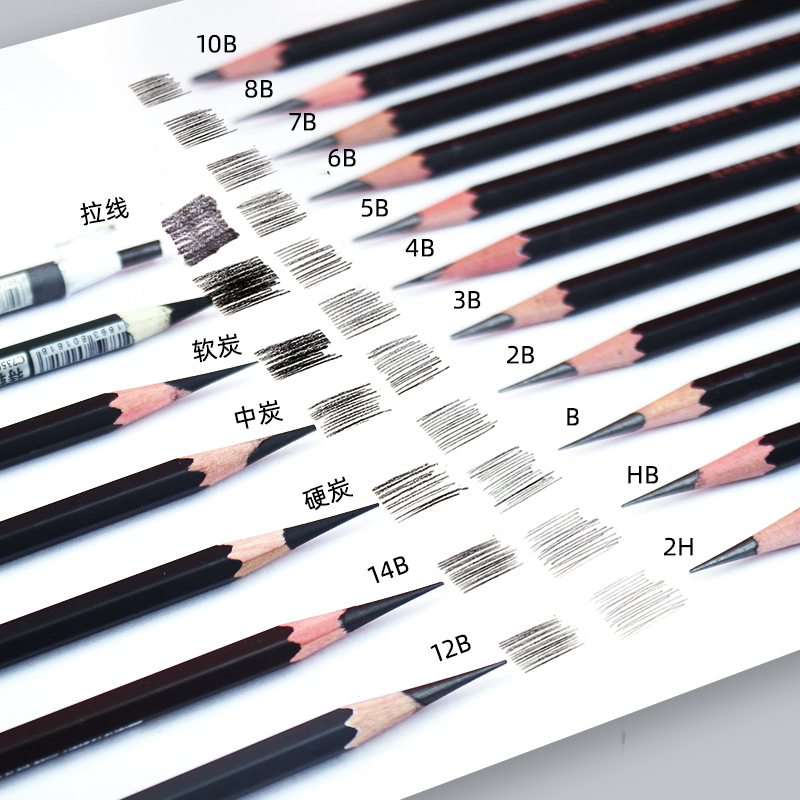 马利素描铅笔全套炭笔美术生专用碳笔套装马力软炭软中硬14b2b3b4b5b6b7b8b12b软炭笔特浓软碳绘画工具比玛丽-图1
