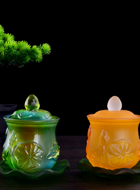 供佛三连套圣水杯佛前莲花净水杯仿琉璃贡杯招财贡台供佛佛具包邮